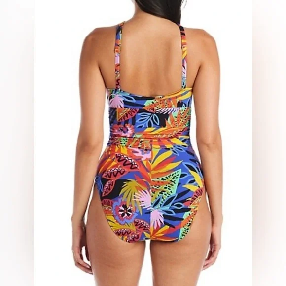 Bleu Rod Beattie Womens Night Safari Floral One Piece Swimsuit High Neck Size 12 - Picture 4 of 13
